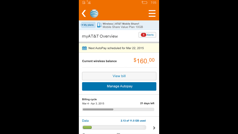 AT&T business mobile app unified UX multiple screen formats wearable support