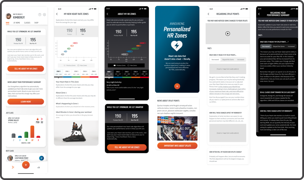 orangetheory max hr wireframes sketches design concepts mobile app interface brainstorming session