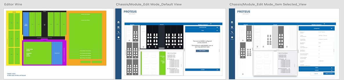 RTU configurator interface design task card based structure chassis editor multi-factor symbol manipulation modern UI components
