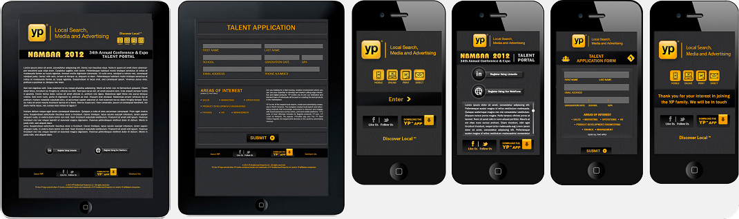 NBMBAA conference recruitment app final mobile tablet interface screens AT&T interactive YellowPages